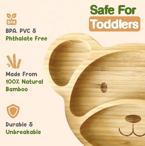 Baby & Toddler Feeding Supplies, Silicone Baby Feeding Set, Self Feeding Supplies Set, Toddler Feeding Suction Bowls , Toddlers Bamboo Plates